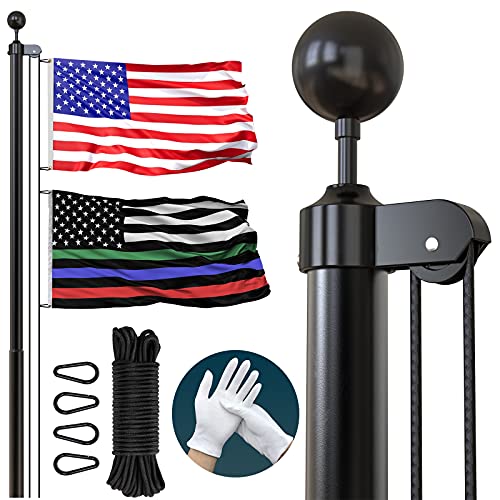RUFLA 16FT Black Flag Pole Kit with 3'x5' American Flag Heavy Duty
