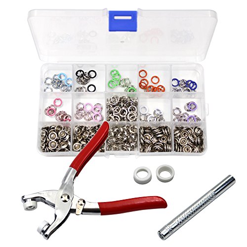 100PCS 9.5mm Prong Press Studs Open Ring No Sew Snaps Buttons Fasteners + Pliers