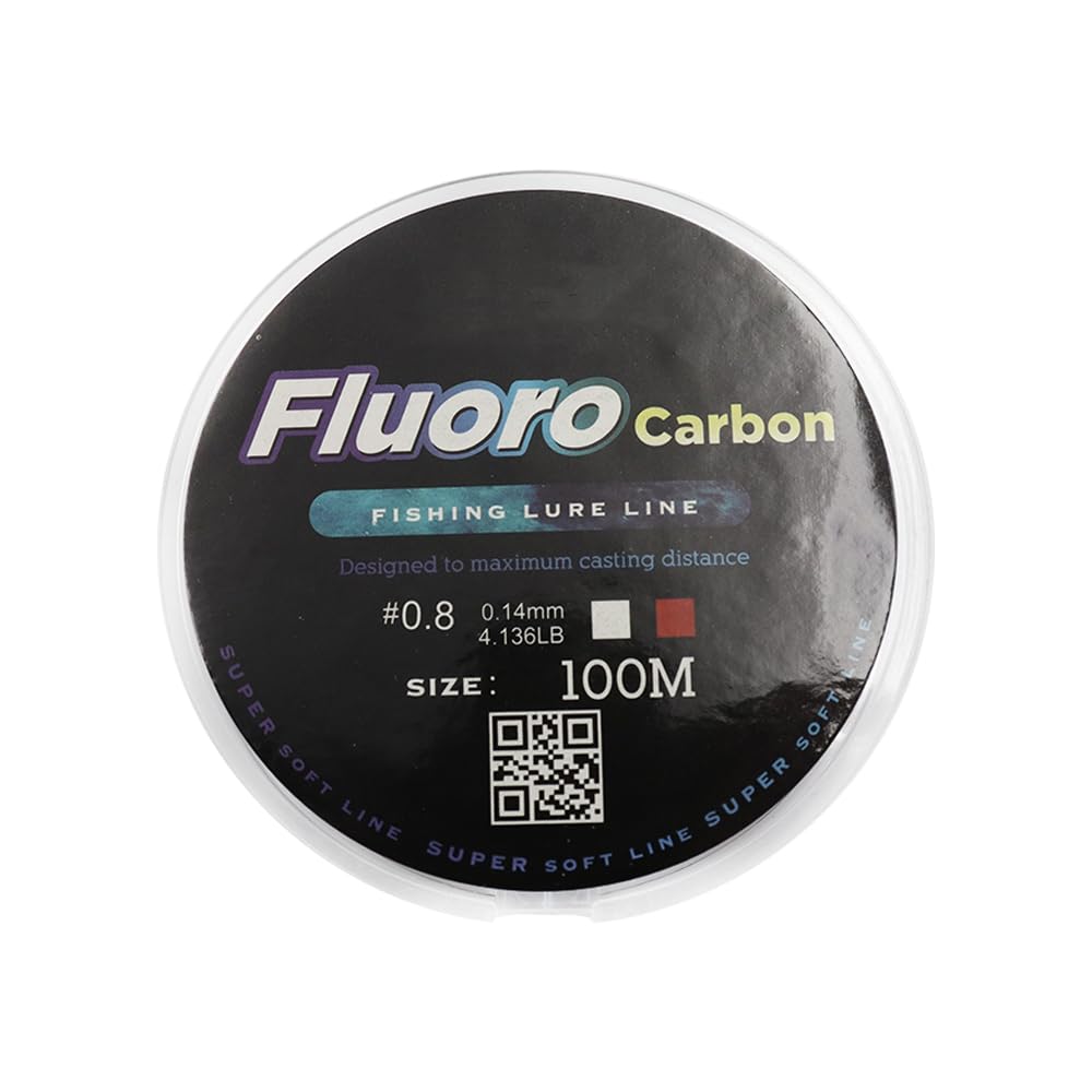 FONGKNOX 100M Fluorocarbon Fishing Line 100% Fluoro Leader Line Virtually Invisible Low Memory Sink Fast Clear High Sensitive Anti-Curl Abrasion Resistance Freshwater Saltwater Size 0.8 4.14LB/1.88KG
