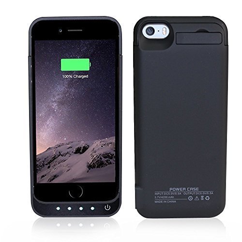 COOLEAD 4200mah detachable External Rechargeable Spare Backup Extended Battery Charger Pack Case Cover For iPhone 5C/5/5S (Black) -Side extra USB port can help do other emergency charging for other USB devicdes when needed