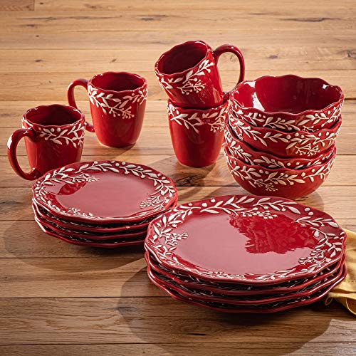 Bianca Mistletoe Holiday Round Dinnerware Set 16Piece Ceramic Dinner