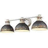 Rustic 3-Light Vanity Light in Antique Black Iron with Aged Galvanized Steel Frame 7.8 inches H X 28.8 inches W-Aged Galvaniz
