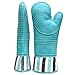 RED LMLDETA Heat Resistant 550 Degree Oven mitt, Silicone Oven Hot Mitts - 1 Pair, Extra Long Professional Baking Oven Gloves - Food Safe,Pot Holders Cooking,Grilling,Kitchen (Blue Mittens)