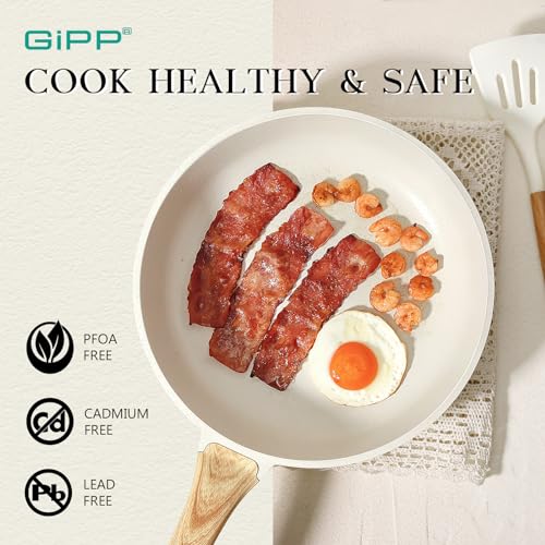 GiPP Nonstick Frying Pan Skillet - Granite Non Stick Pans, Healthy Granitestone Non-Stick Fry Pan Omelette Pan Egg Pan, Compatible with All Stoves, PFOA Free (White, 24CM)