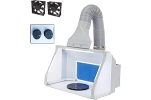 OPHIR Airbrush Spray Booth, Double Fans Airbrush Booth with Filter, 3 LED Lights & 2 Adjustable Knobs, Portable Spray Booth for Airbrushing, Spray Paint Booth for Model, Crafts, Cake Painting