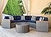 SOLAURA 5-Piece Patio Sectional Furniture Set Half-Moon Patio Set Grey Wicker Curved Outdoor Sofa with Grey Cushions & Round Glass Coffee Table (Pillow Included)
