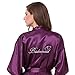 JOYTTON Women's Satin Kimono Robe with Embroidered Bridesmaid Dark Purple M