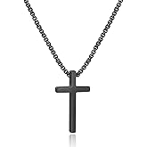 Ursteel Cross Necklace for Men, Silver Black Gold Stainless Steel Cross Pendant Necklace for Men, 16-30 Inches Box Chain