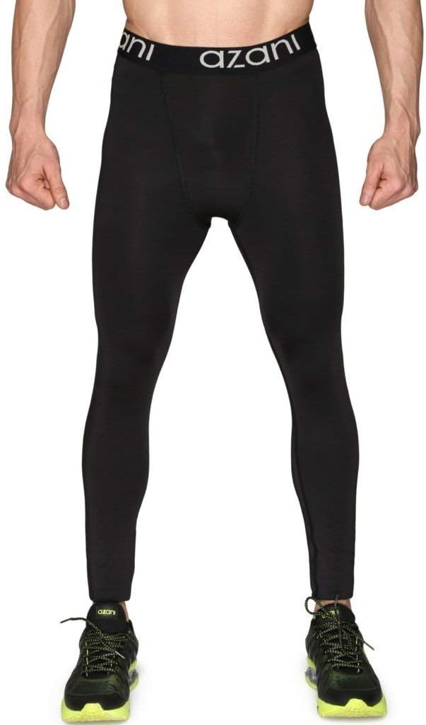 Azani Mens Compression Tights. Sports Baselayer Leggings. Ideal for Running, Gym, Cycling, Yoga & More. Cool Dry Compression Sports Pants - Anthracite Black