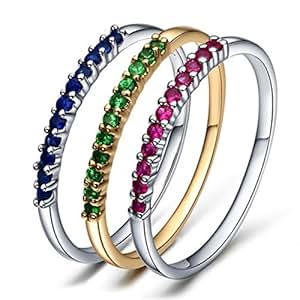 Amazon.com: Stackable set of 3 Gemstones Ruby, Sapphire and Emerald Wedding Ring Bands for Women Amazon.com: Stackable set of 3 Gemstones Ruby, Sapphire and Emerald Wedding Ring Bands for Women