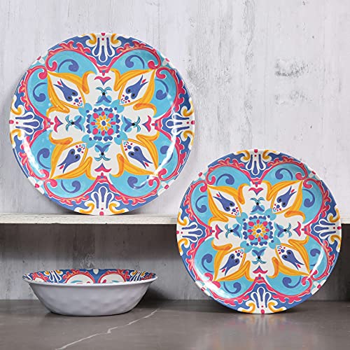 Melamine Dinnerware Set of 12 Melamine Plates and Bowls Service for 4