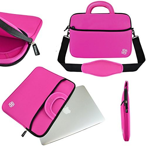 KOZMICC 11.6 - 12" inch Laptop Neoprene Carrying Shoulder Strap Messenger Sleeve Case Bag Handle Pocket for Apple Macbook Air Pro, Chromebook, Dell, HP, Samsung [Up to 11" x 6" x 1.5" Inch] (Pink)