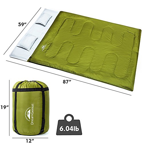 DreamGenius Double Sleeping Bag for Camping Waterproof Sleeping Bags for Adults with 2 Pillows
