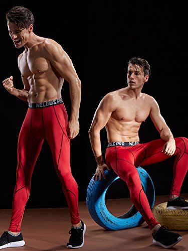 Neleus Men's 2 Pack Compression Sport Tights Pants,6013,Black (Red Stripe),Red,US L,EU XL