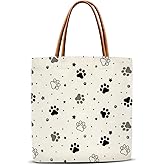 GOODBANER Pet Paw Canvas Tote Bag for Women, Dog Cat Aesthetics Tote Bag, Dog Cat Mom Gifts for Women Pet Owner Reusable Christmas Gifts Beach Bags -07