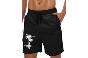 LZZIDOU Men's Swim Trunks Hawaiian Bathing Mesh Lining Suit Swimsuits Beach Shorts with Pockets