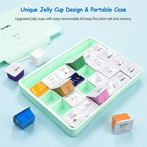 HIMI Gouache Paint Set, 24 Colors x 30ml Unique Jelly Cup Design, Portable Case with Palette, Non Toxic Paints for Artist, Hobby Painters & Kids, Ideal for Canvas Painting for Novelty Gift (Green)
