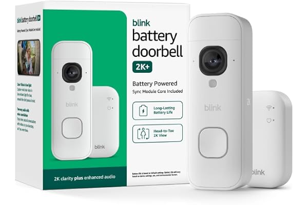 Blink Video Doorbell 2K+ (newest model) with1-Year Basic planâ€“ Head-to-toe HD view, two-year battery life, and simple setup. Sync Module Core included â€“ System (White)