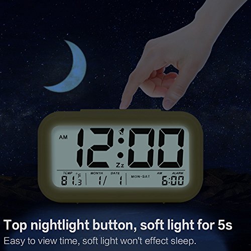 TXL 5.3" Digital Alarm Clock Student Clock Display 1 Alarm/Calendar, Snooze/5s Backlight, Battery Operated Bedside Desk/Shelf Clock for Kids/Teens/Home/Office/Travel-Yellow