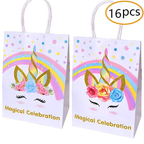 Unicorn Paper Gift Bags For Unicorn Birthday Party Supplies,Unicorn Party Favors Decorations-Set Of 16