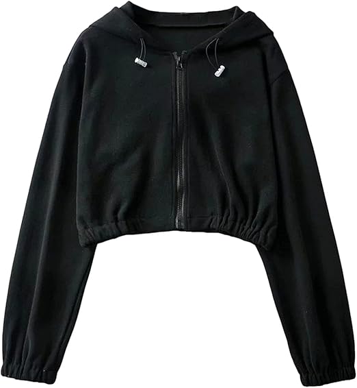 AMEBELLE Women's Baggy Long Sleeve Zip Up Crop Sweatshirts Casual