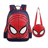 SUNBABY Boys' Backpack Spiderman Fans Gift Waterproof Comic School Bag with Lunch Kit (Spiderman-Dark Blue, One Size)