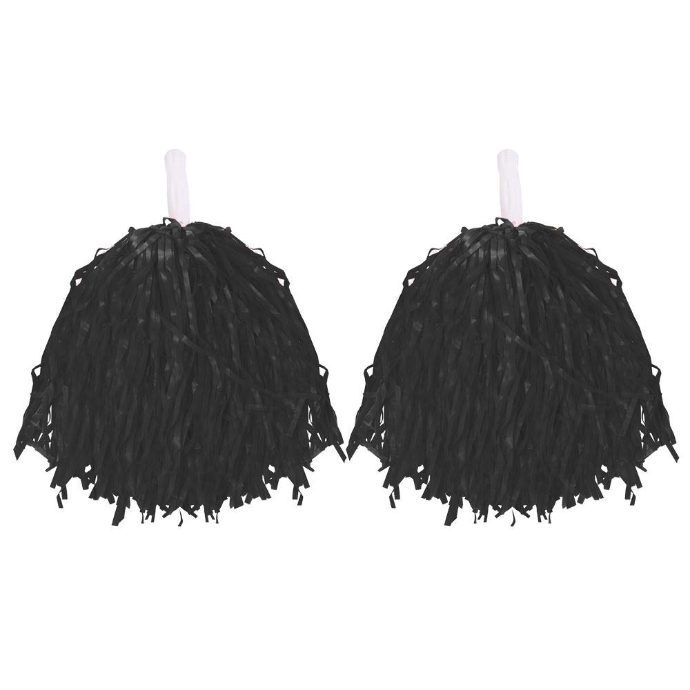 Cheerleader Pompoms Fancy Dress Costume Accessory Lightweight Pom Poms With Grip Handles for Kids & Adults. Colour: Black