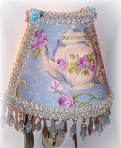 Teapot Teacup Plate Purple Roses Blue Night Light with Lt Blue Beading