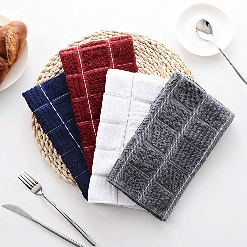 Anyi Kitchen Dish Towels Heavy Duty Absorbent Dish Clothes with Hanging Loop 100% Cotton Tea Bar Towels (16x26, Set of 3, Navy)