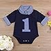 Baby Boy First Birthday Clothes Plaid Stand Collar Long Sleeve Romper Jumpsuit Cake Smash Outfit (Short Sleeve, 12 Months)