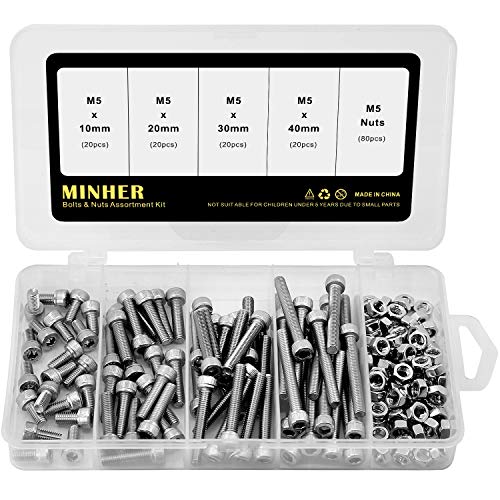 M5 Socket Head Cap Screws Bolts and Nuts Set 304 Stainless Steel 18-8 Allen Socket Drive 10mm 20mm 30mm 40mm