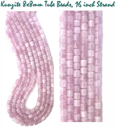 Genuine Kunzite 8x8mm Natural Gemstone Tube Beads, 16 inch Strand for Jewelry Making Projects