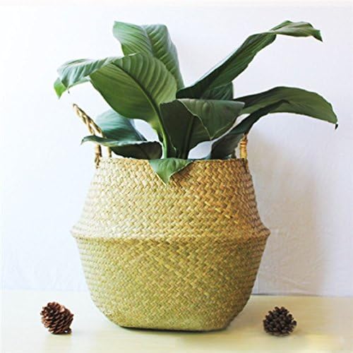 Heliyan Garden Plant Storage Basket Rattan Straw Basket Wicker Seagrasss Folding Flower Pot Flower Vase Home Storage Basket Pot Planter Organization