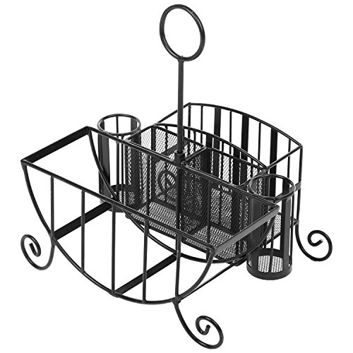 Black Metal Mesh Kitchen/Picnic Buffet Caddy Holder for Utensil, Plates, Napkins with Handle - Thumbnail 4