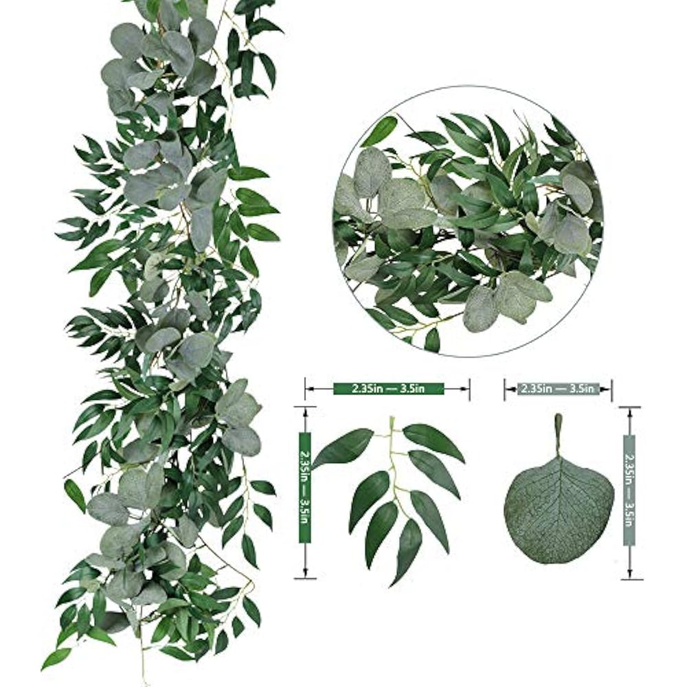 6.5 Feet Artificial Silver Dollar Eucalyptus Leaves Garland Willow