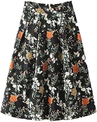 Enlishop Women High Waist Floral Print A-Line Pleated Midi Skeater Skirt L Flower