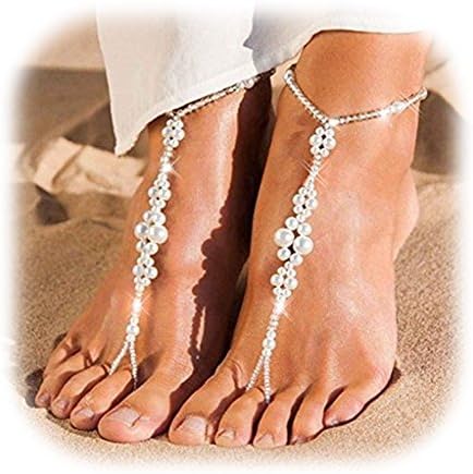 Gudukt Boho Anklet Starfish Pearls Ankle Chain Beach Sandals Foot Jewelry for Women and Girls Beach Wedding