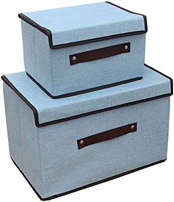 2 PCS Multifunction Foldable Storage Bins W/ Lids-Handles Storage Containers,Convenient Cubes Basket- Cotton Fabric Closet Drawer Removable Dividers F Clothing,sock,underwear,Toys (Light blue)