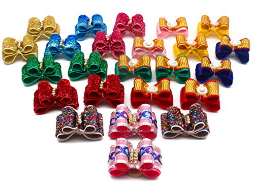 image for YOY 24PCS/12 Pairs Adorable Grosgrain Ribbon Pet Dog Hair Bows with Ru