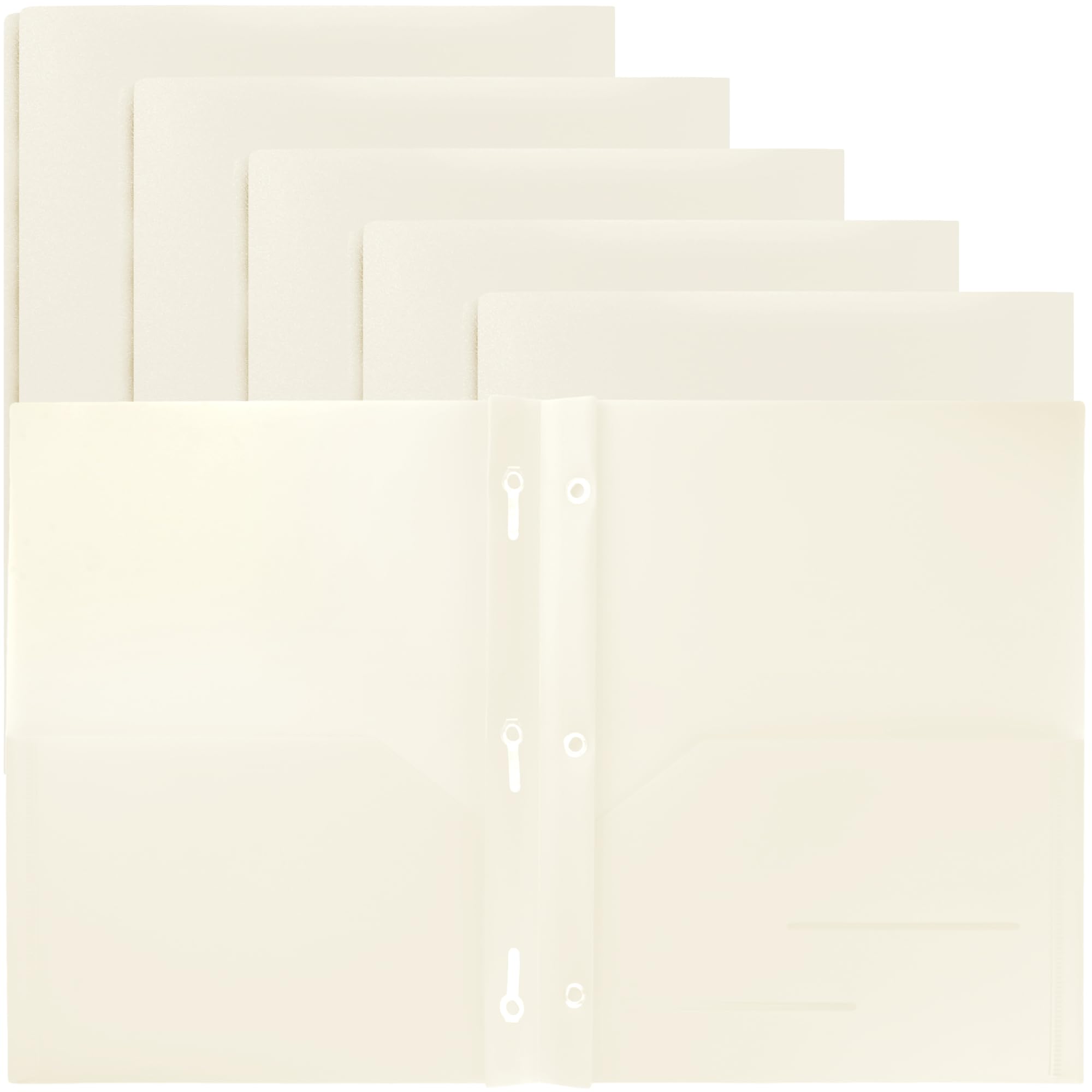 Photo 1 of Youngever 6 Pack Heavy Duty Plastic Two Pocket Folders with 3 Prongs, Metal Prongs Fastener, Heavy Duty Plastic 2 Pocket Folder (Cream)