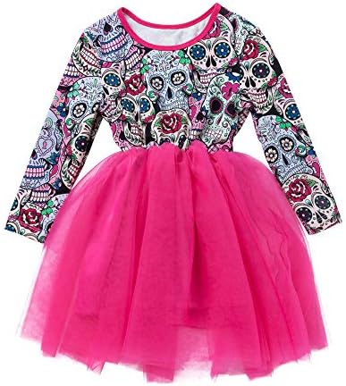 CUCUHAM 💖 Newborn Baby Girls Long Sleeve Halloween Cartoon Skull Princess Dress Clothes