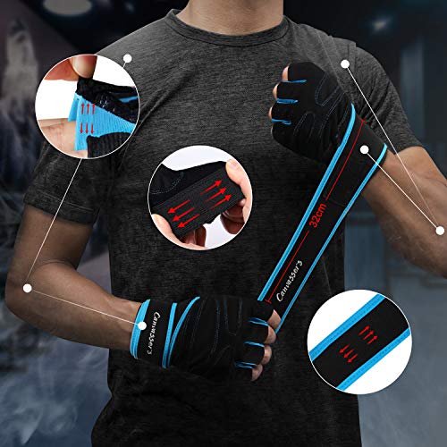 Thiroom Workout Gloves with Wrist Wrap Support for Men & Women Shorty Fingerless Gym Gloves Exercise Training Gloves for Weightlifting Training Fitness Hanging (Blue, XL)