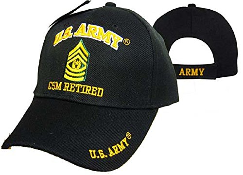 U.S. Army CSM Retired Military Black Embroidered Cap Hat 560G