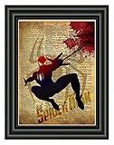 Spider Man art, splatter art, superhero decor,cool pop art, vintage dictionary art print