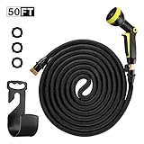 50ft Garden Hose - Upgraded Expandable Garden Hose, Water Hose with Triple Latex Core, 3/4 Solid Brass Fittings -Flexible Water Hose with 9 Spray Pattern Nozzle, Carrying Bag and Hanger- No-Kink