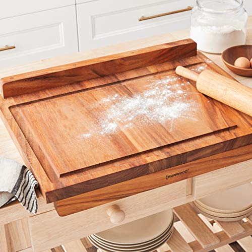 Ironwood Gourmet 28195 Double-Sided Countertop Lyon Pastry/Cutting Board With Gravy Groove, Acacia Wood
