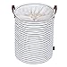 DOKEHOM 22-Inches Freestanding Laundry Basket with Lid, Collapsible Extra Large Drawstring Clothes Hamper Storage with Handle (Blue Stripe, XL)