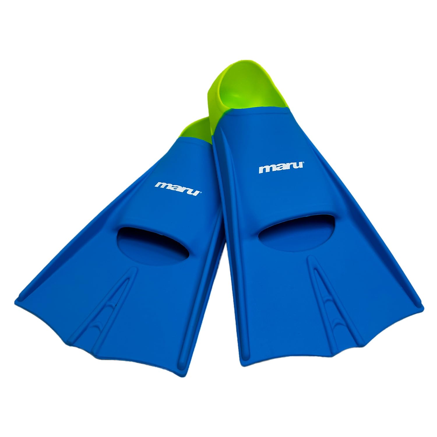 Maru Training Fins – Blue/Lime UK 5/7 (EU 38/41) – Short Silicone Swimming Fins for Adults & Juniors – Swimming Flippers for Strength & Speed – Comfortable, Durable & Trusted by Coaches