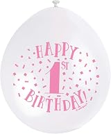 Unique Happy 1st Birthday Balloons Pack of 10 Pink & White Latex 22cm view 2