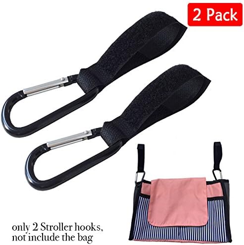 Stroller Clips Multi-purpose Hooks,Luxury Velcro, Two Great Organizer Accessories for Hanging Diaper &amp; Shopping Bags &amp; Purses. Universal fit, Black, 2 pack